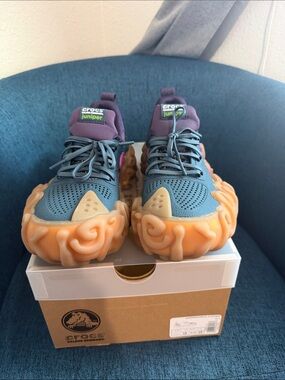 CROCS Juniper Chunky Sneaker - Blue & Purple with Cream-Orange Soles